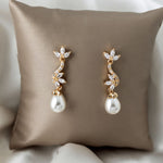 Ivory Teardrop Pearl CZ Vine Earrings - Earrings - Cassandra Lynne