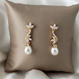 Ivory Teardrop Pearl CZ Vine Earrings - Earrings - Cassandra Lynne