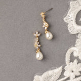 Ivory Teardrop Pearl CZ Vine Earrings - Earrings - Cassandra Lynne