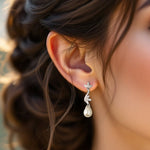Ivory Teardrop Pearl CZ Vine Earrings - Earrings - Cassandra Lynne