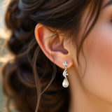 Ivory Teardrop Pearl CZ Vine Earrings - Earrings - Cassandra Lynne