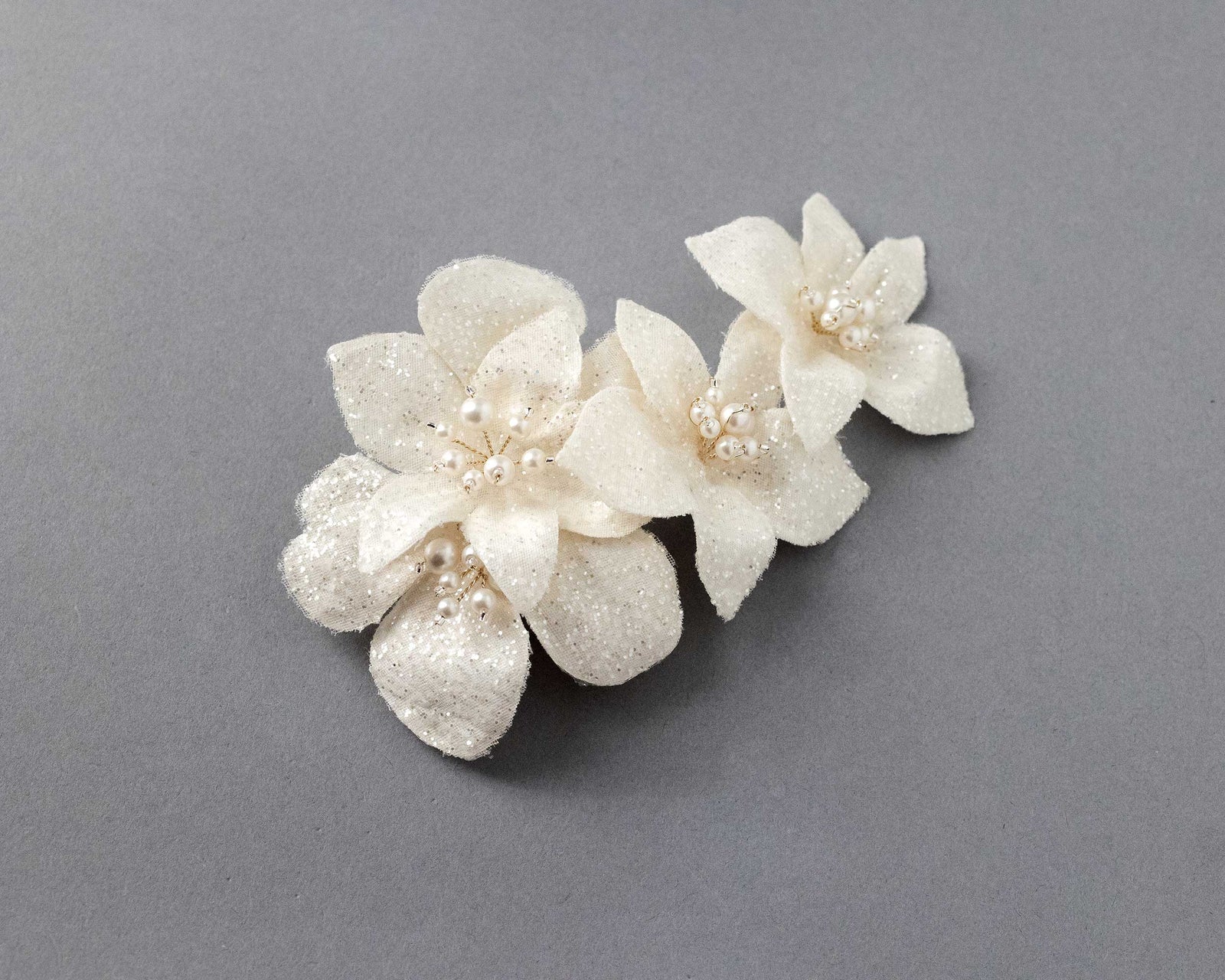 Ivory Glitter Tulle Bridal Hair Flower