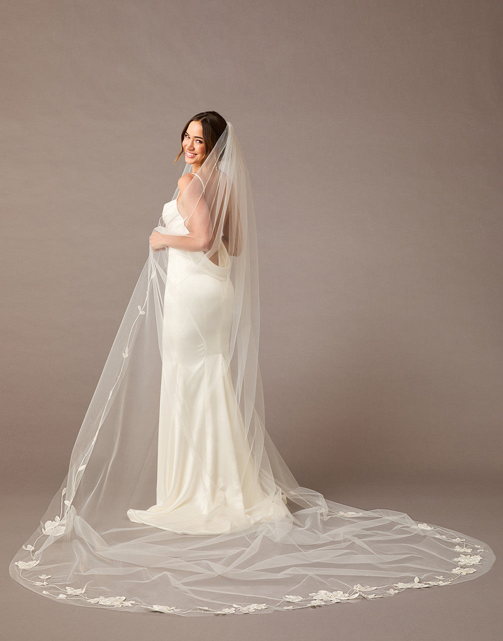 Simple Vine Lace Cathedral Bridal Veil Cathedral Length - Cassandra Lynne