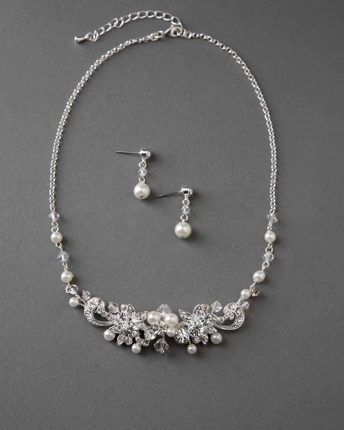 Bridal Necklace Set Of Floral Crystals and Ivory Pearls - Cassandra Lynne