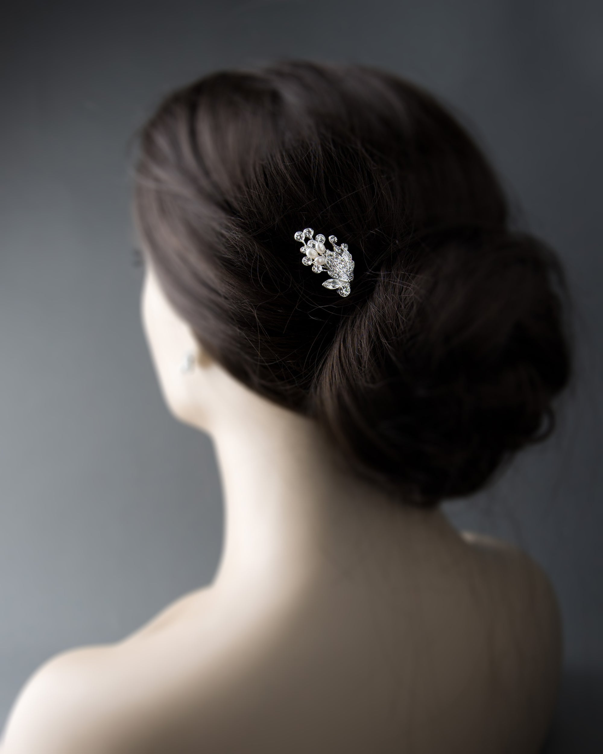 Ivory Cultured Pearls and Crystal Leaves Hair Pin - Cassandra Lynne