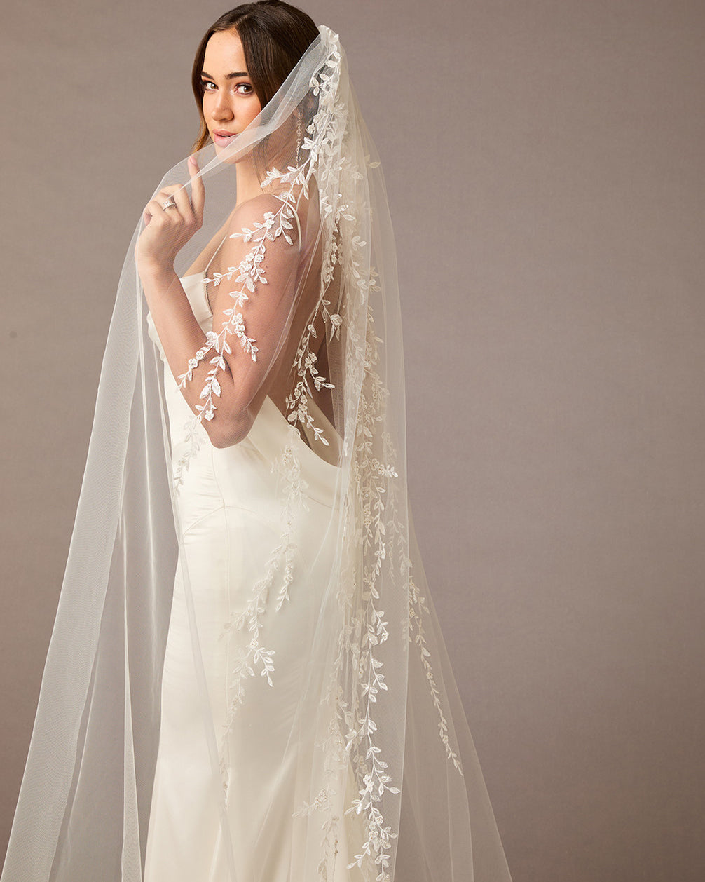 Cathedral Veil with Beaded Appliques at the Comb Cathedra Length - Cassandra Lynne