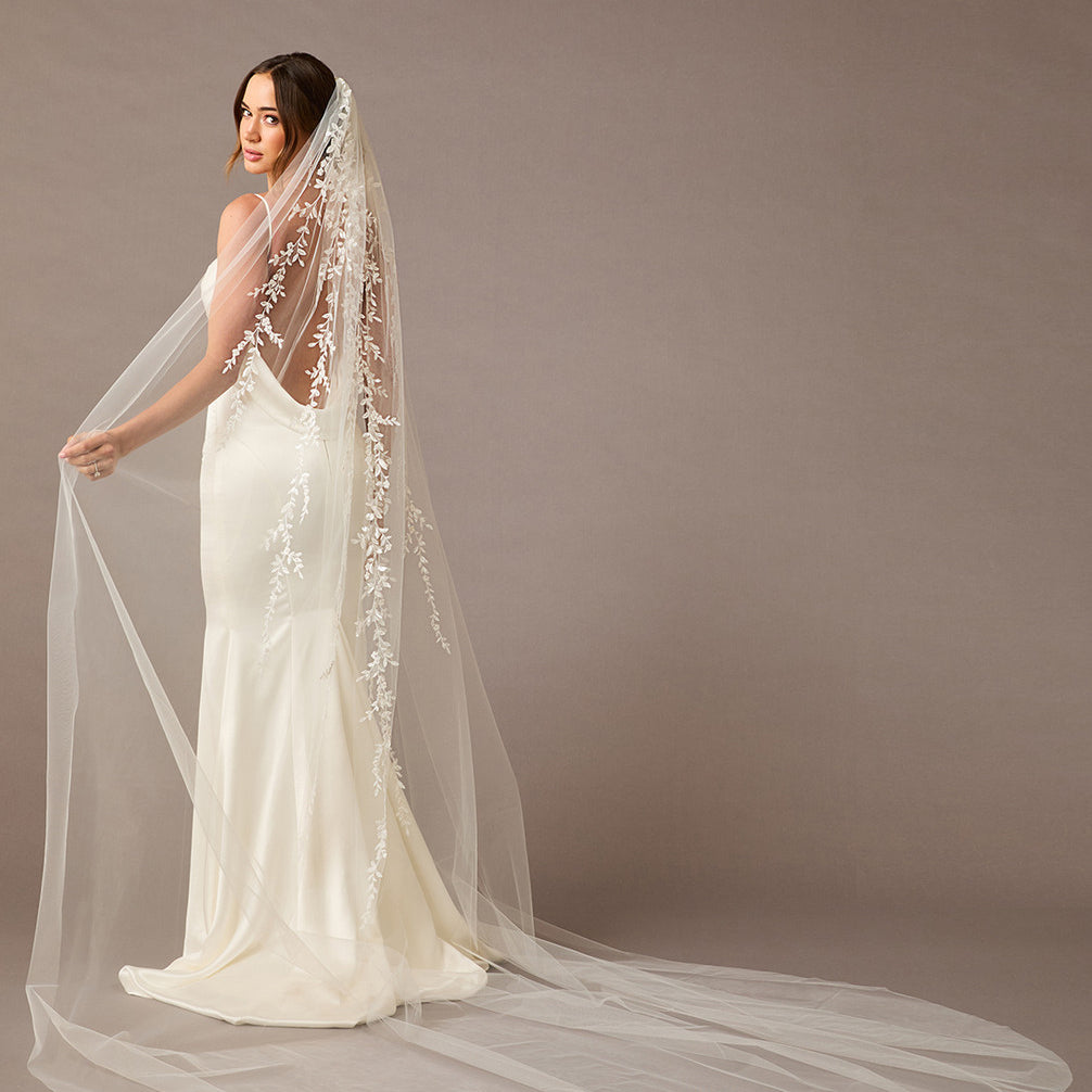 Cathedral Veil with Beaded Appliques at the Comb Cathedra Length - Cassandra Lynne