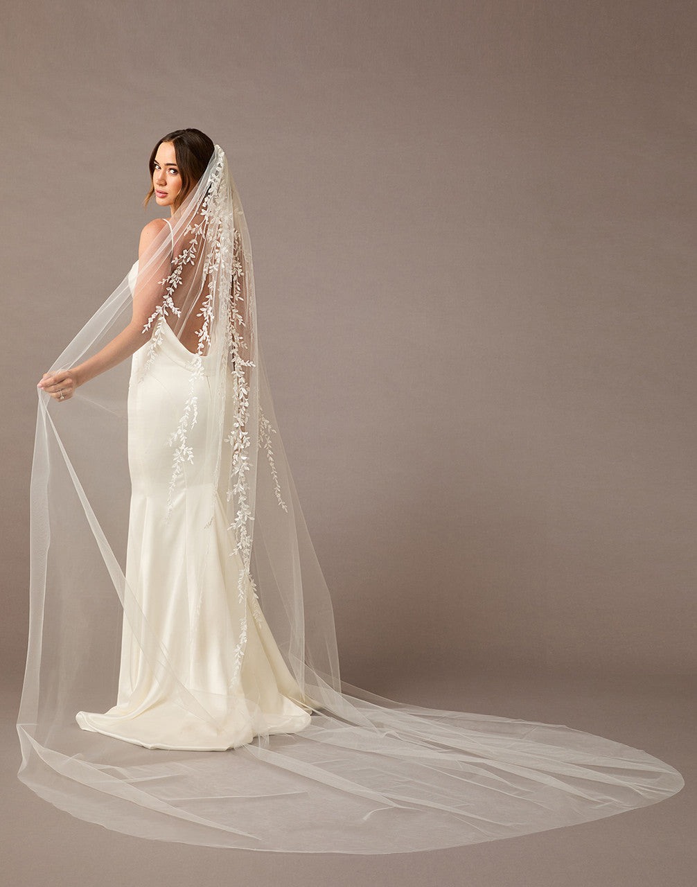 Cathedral Veil with Beaded Appliques at the Comb Cathedra Length - Cassandra Lynne