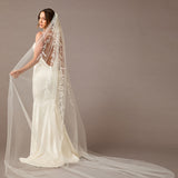 Cathedral Veil with Beaded Appliques at the Comb Cathedra Length - Cassandra Lynne
