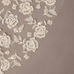 Lace Beaded Waltz Mantilla Wedding Veil Delicate floral lace pattern on a beige background