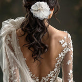 Large Bridal Hair Flower with Pearl Center - Hair Flower - Cassandra Lynne