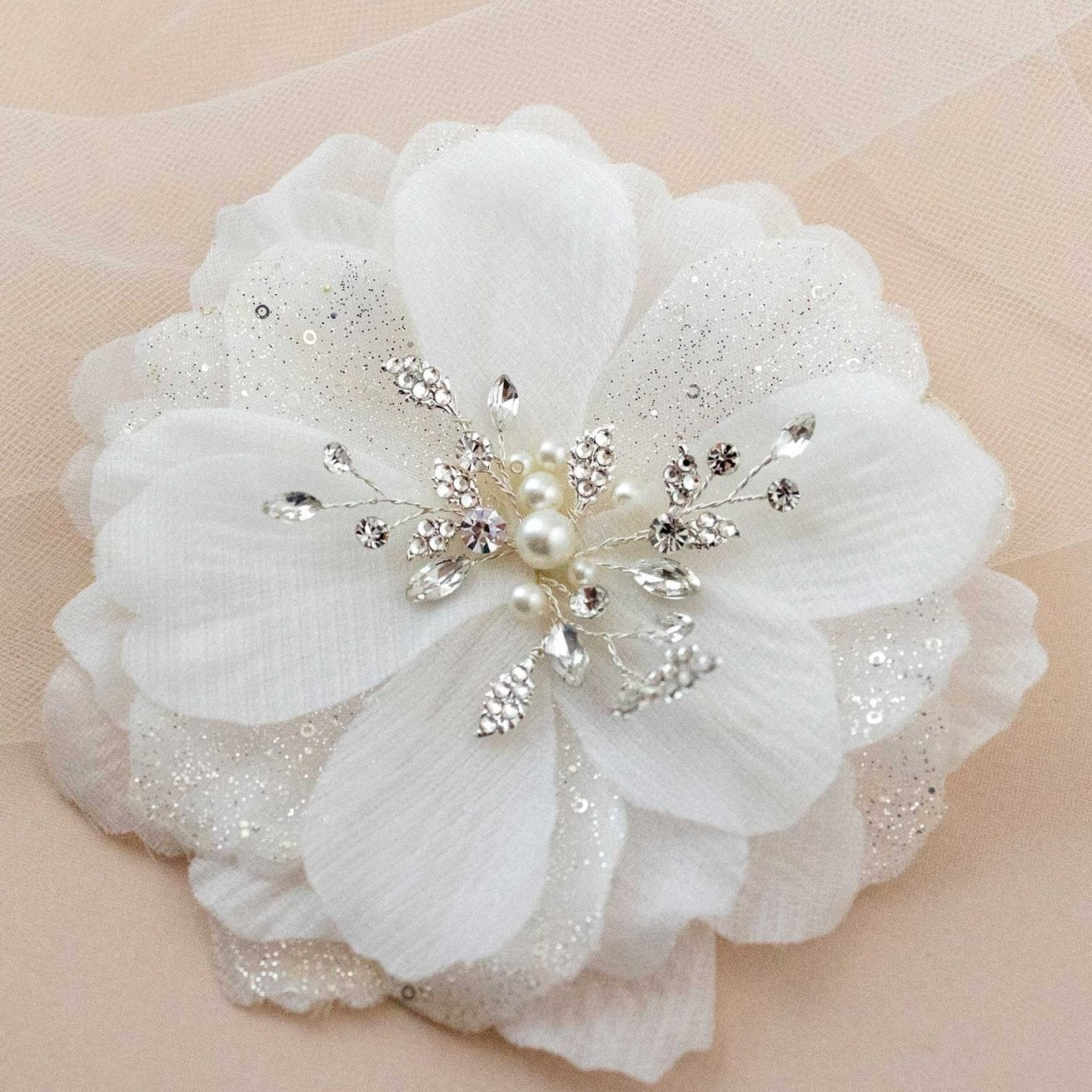 Large Bridal Hair Flower with Pearl Center - Hair Flower - Cassandra Lynne
