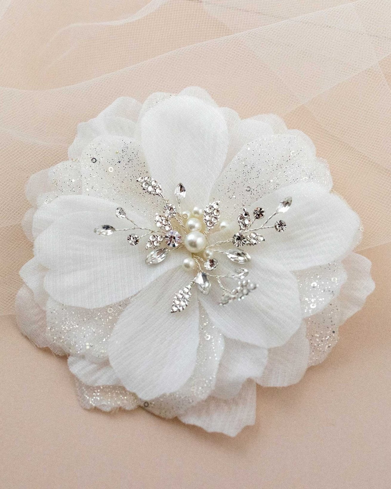 Large Bridal Hair Flower with Pearl Center - Hair Flower - Cassandra Lynne