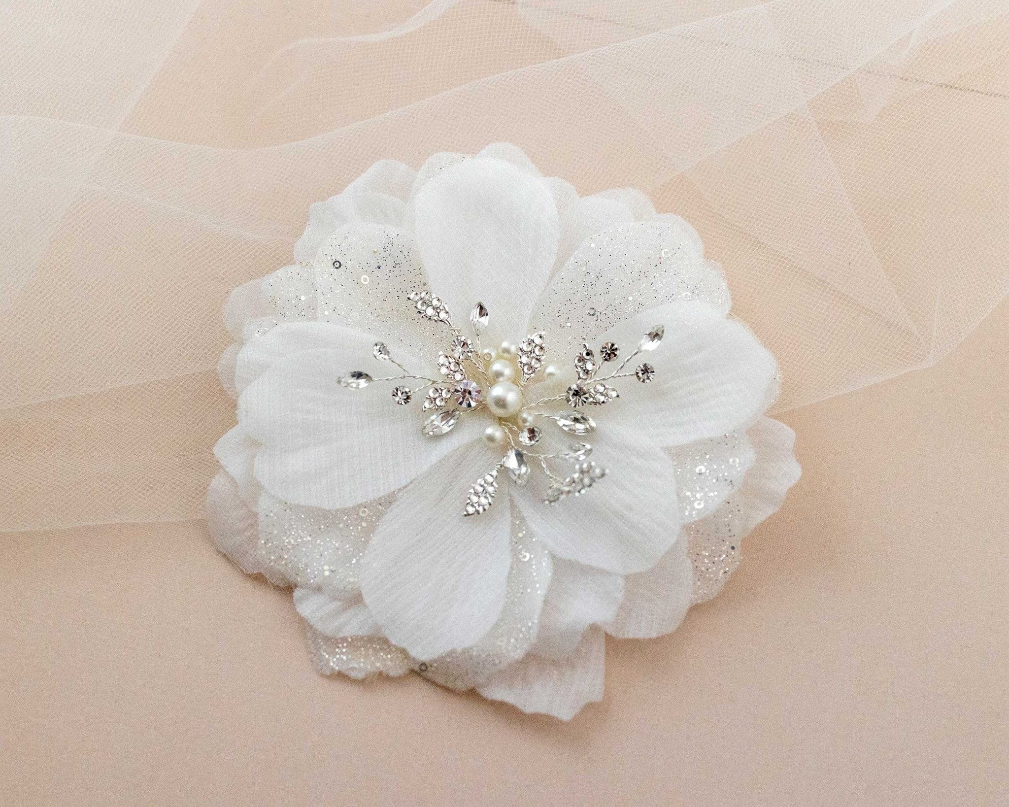 Large Bridal Hair Flower with Pearl Center - Hair Flower - Cassandra Lynne