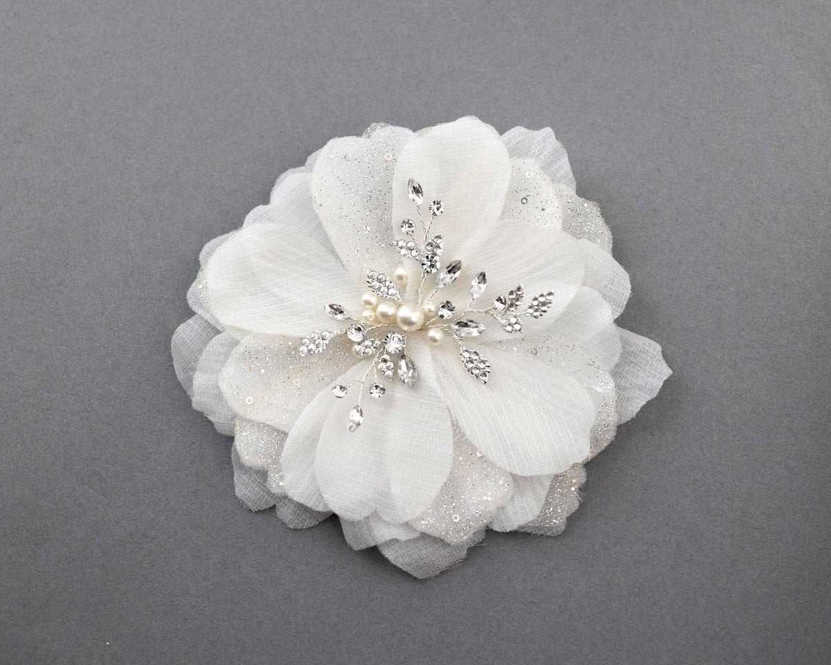Large Bridal Hair Flower with Pearl Center - Hair Flower - Cassandra Lynne