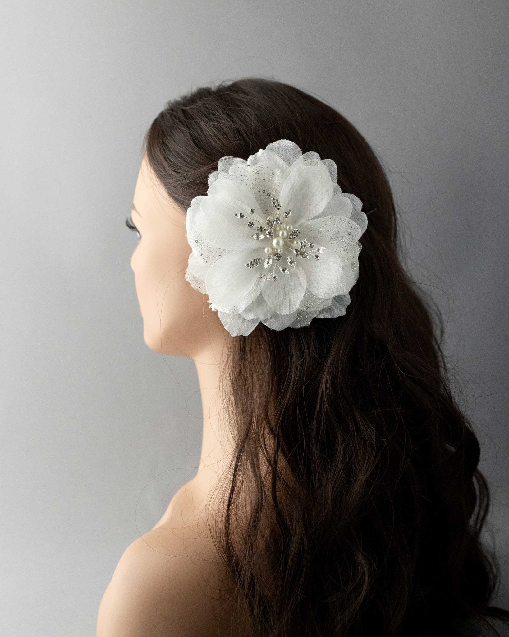 Large Bridal Hair Flower with Pearl Center - Hair Flower - Cassandra Lynne