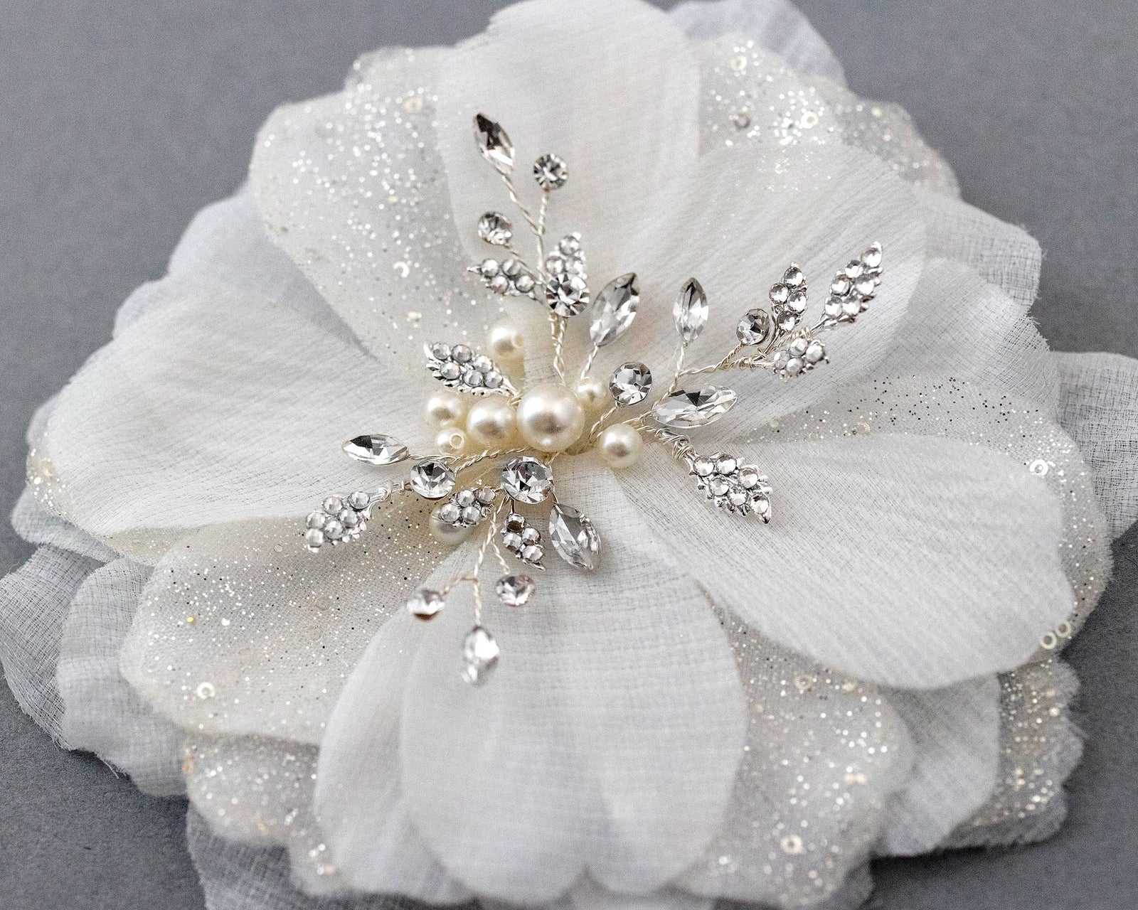 Large Bridal Hair Flower with Pearl Center