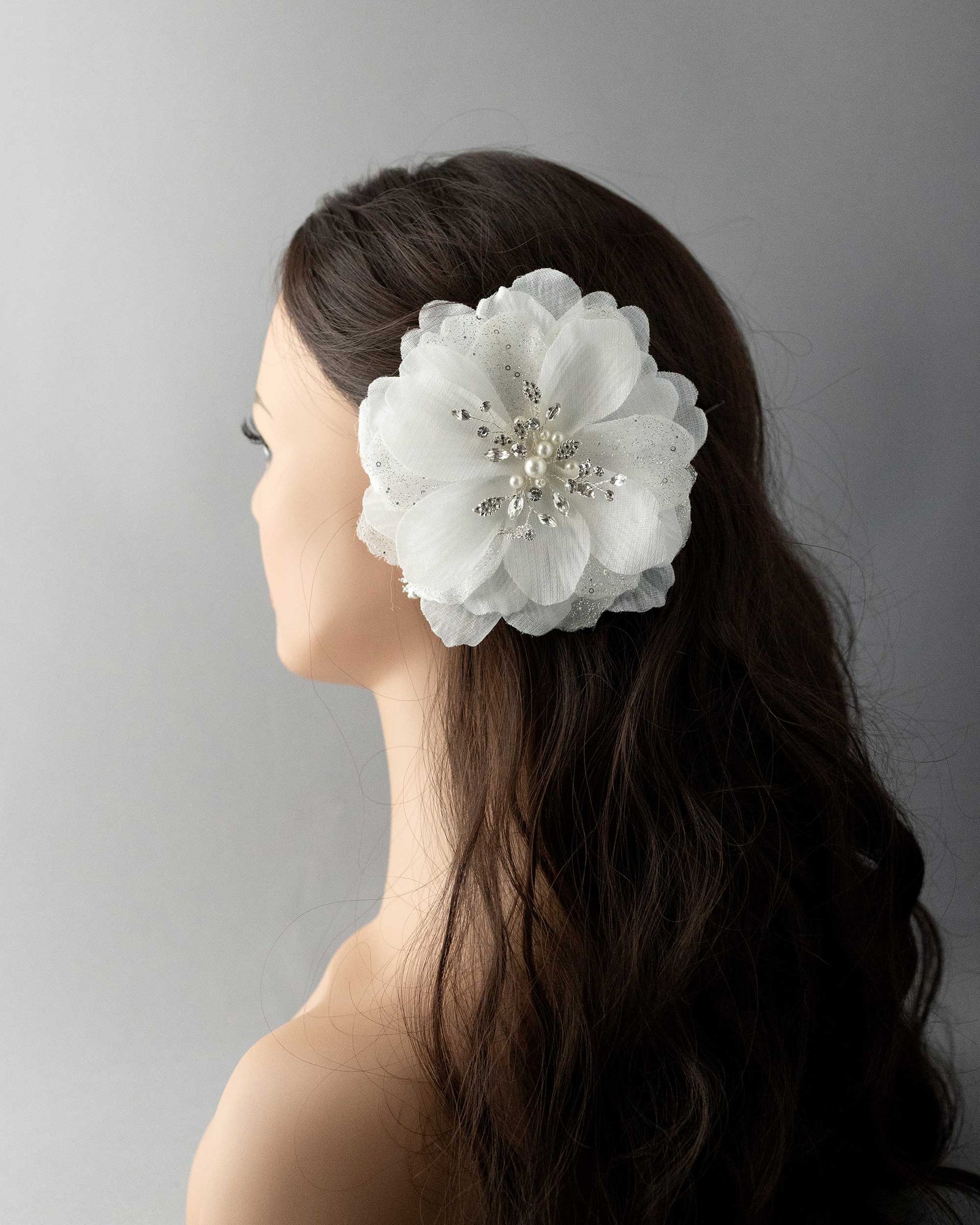 Large Bridal Hair Flower with Pearl Center