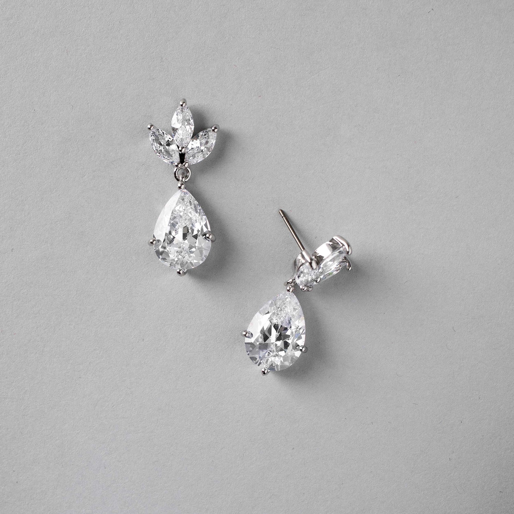 Classic Wedding Earrings with CZ Pear Drop