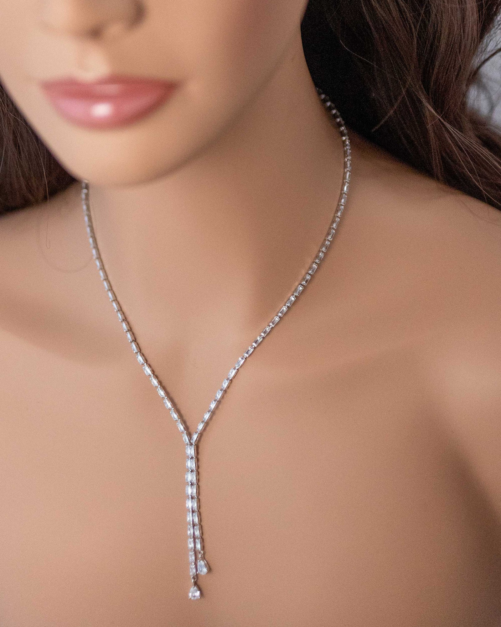 Baguette CZ Lariat Necklace Set