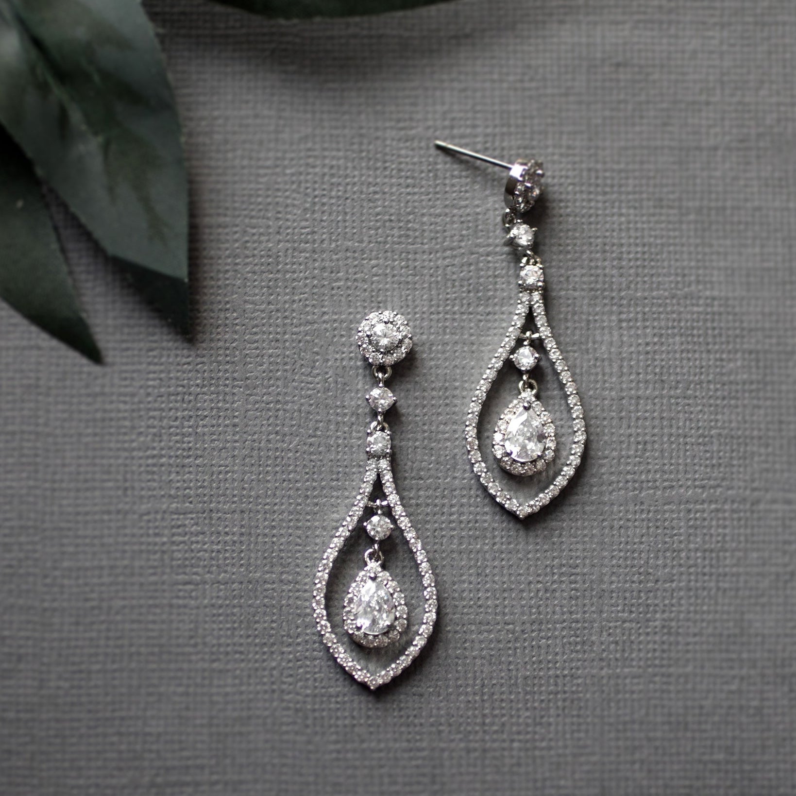 Layered CZ Teardrop Earrings for the Bride - Earrings - Cassandra Lynne