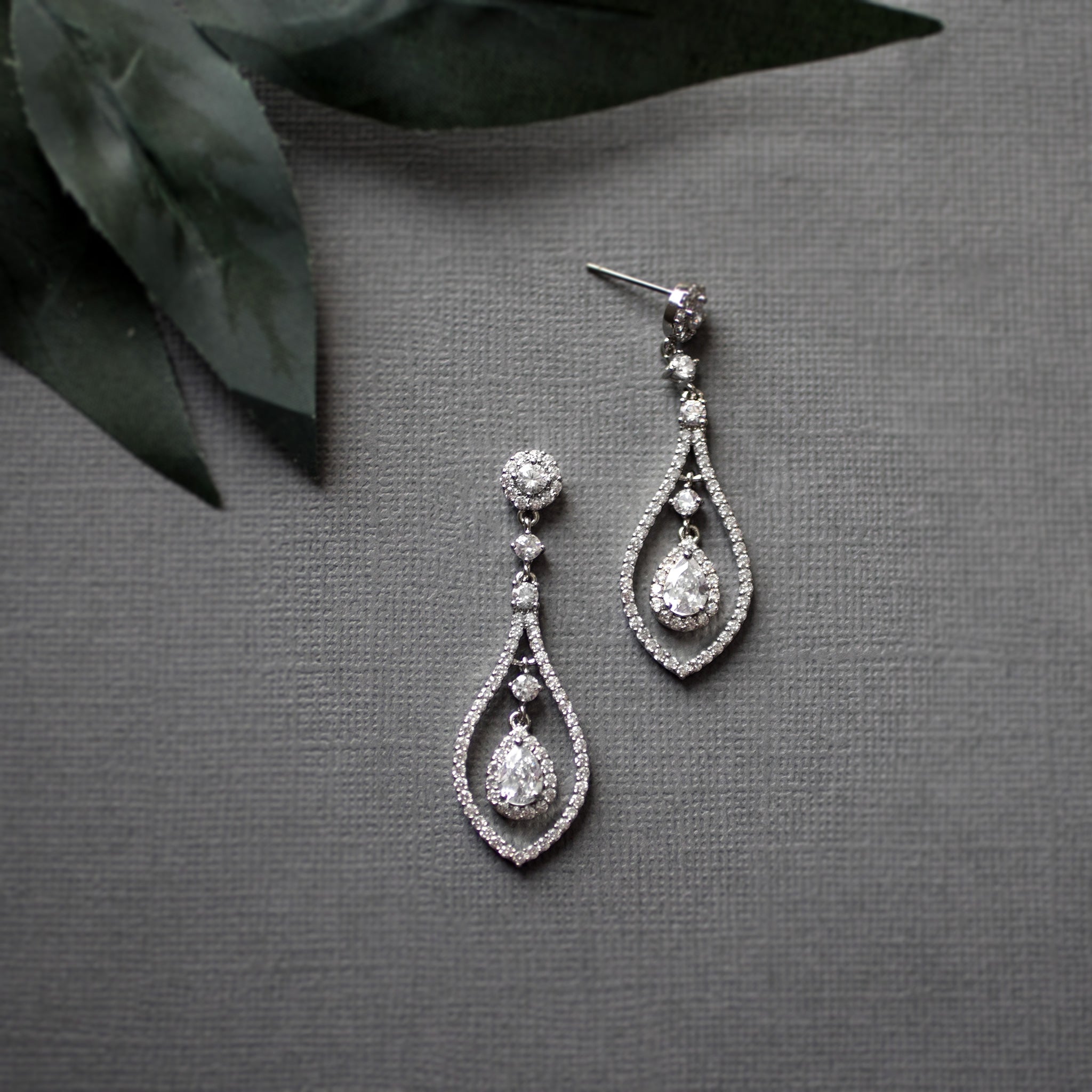 Layered CZ Teardrop Earrings for the Bride - Earrings - Cassandra Lynne