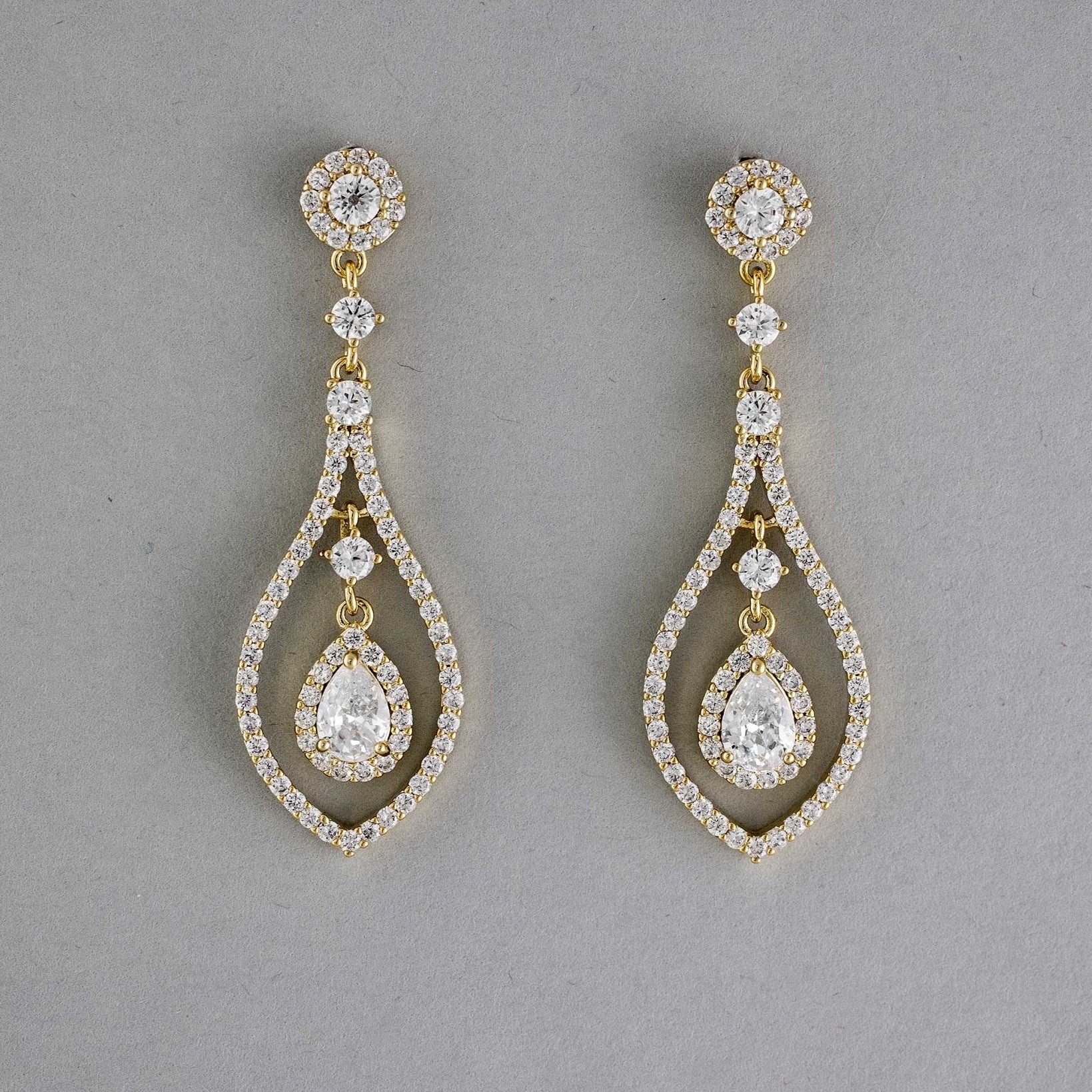Layered CZ Teardrop Earrings for the Bride - Earrings - Cassandra Lynne