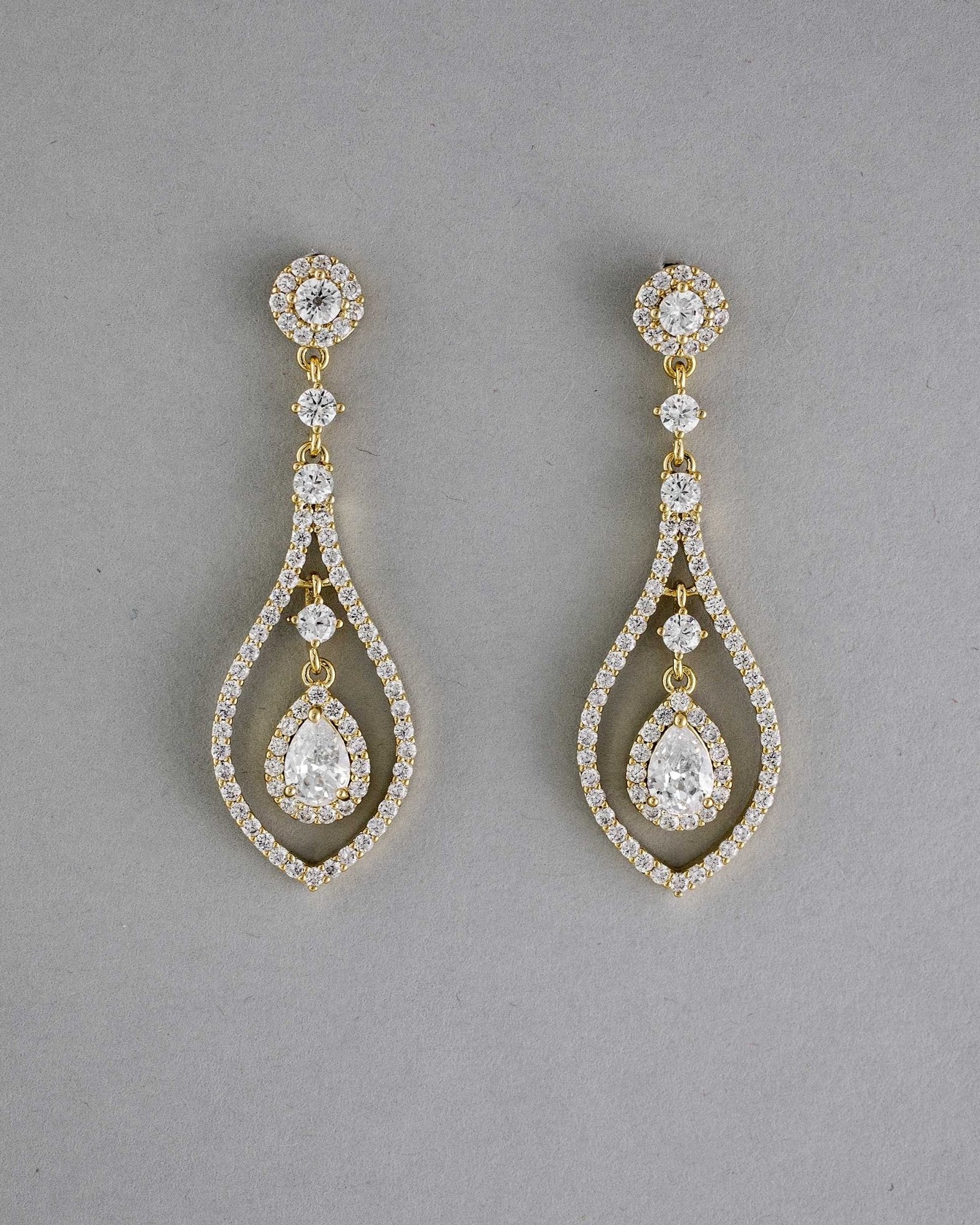 Layered CZ Teardrop Earrings for the Bride - Earrings - Cassandra Lynne