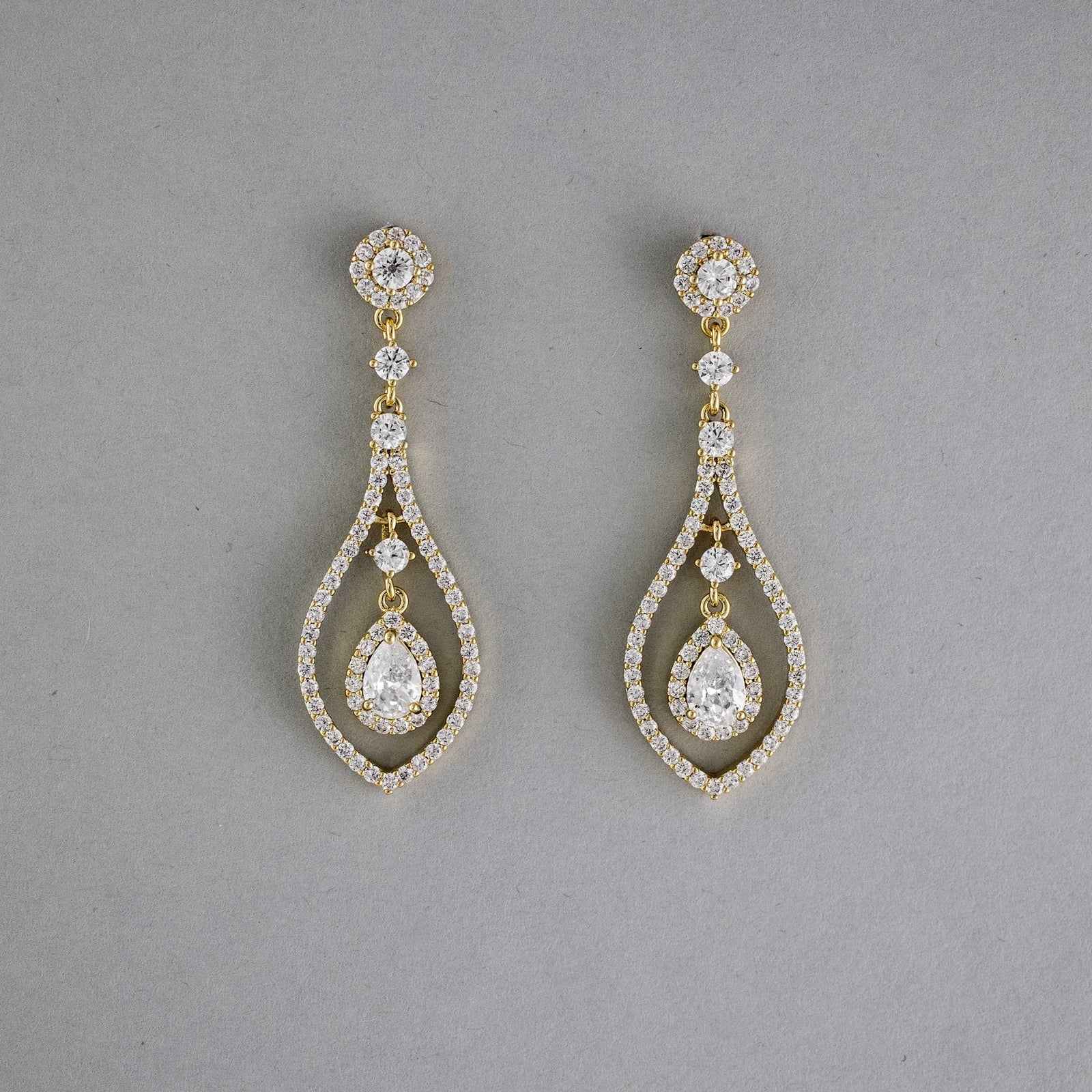Layered CZ Teardrop Earrings for the Bride - Earrings - Cassandra Lynne