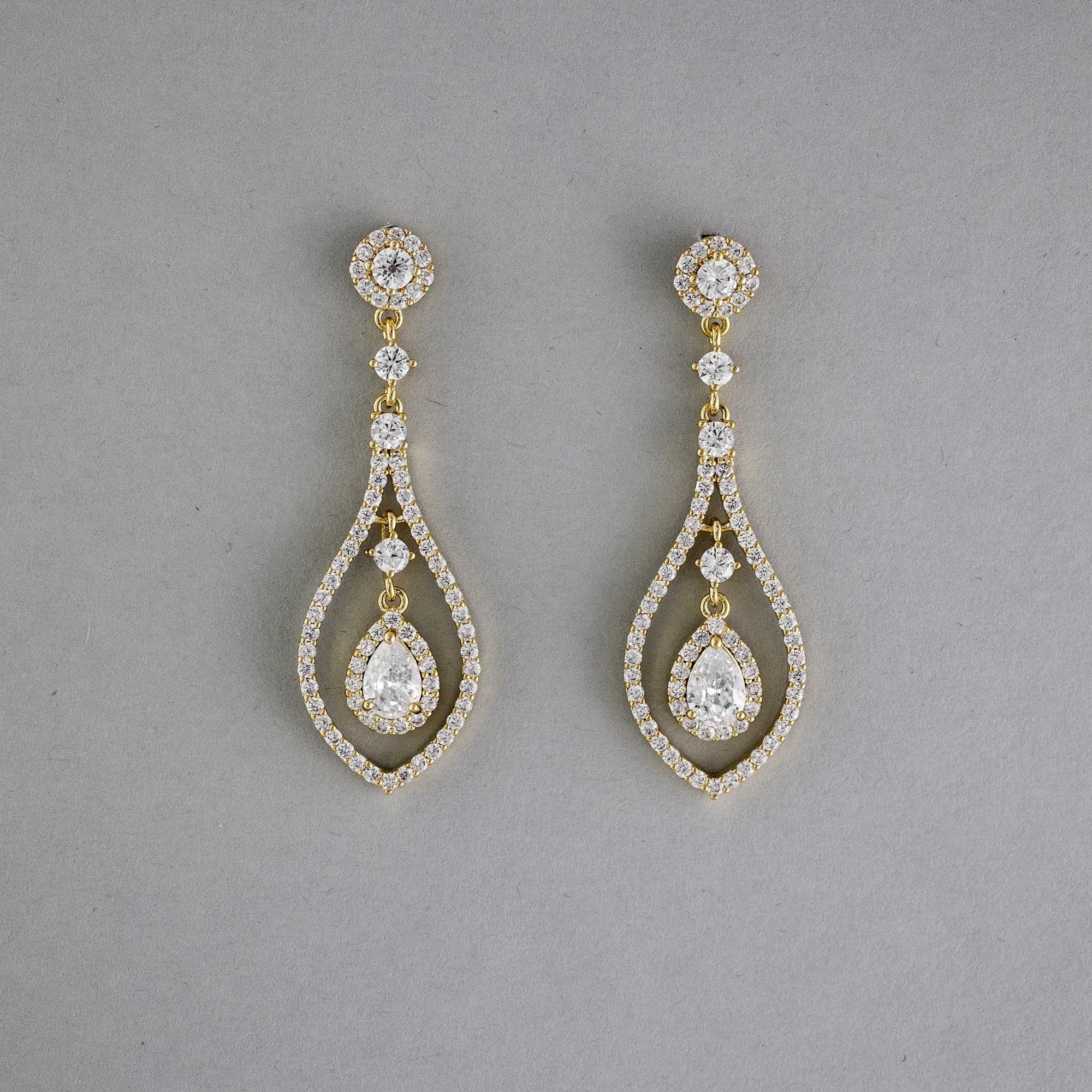Layered CZ Teardrop Earrings for the Bride - Earrings - Cassandra Lynne
