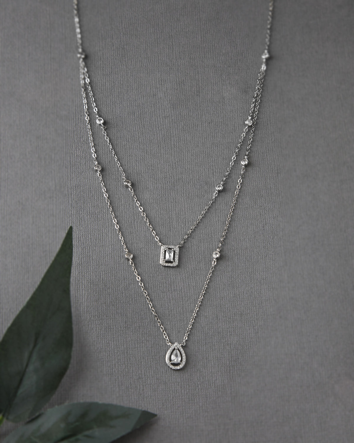 Simple Layered Necklace with CZ Stones