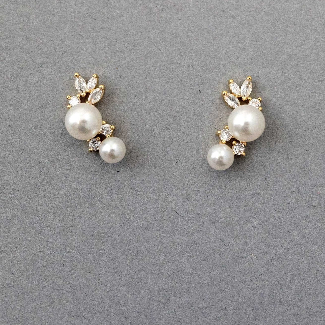 Leaf and Pearl CZ Stud Earrings - Earrings - Cassandra Lynne