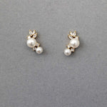 Leaf and Pearl CZ Stud Earrings - Earrings - Cassandra Lynne