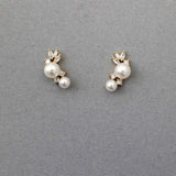 Leaf and Pearl CZ Stud Earrings - Earrings - Cassandra Lynne