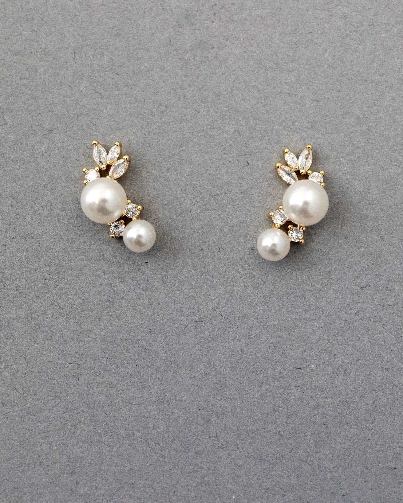 Leaf and Pearl CZ Stud Earrings - Earrings - Cassandra Lynne