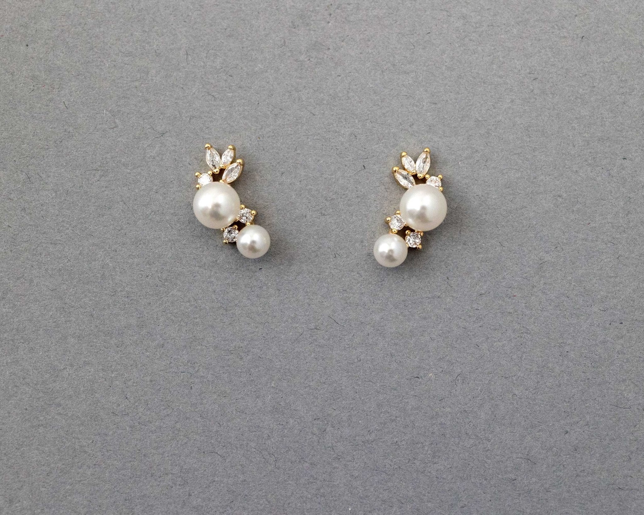 Leaf and Pearl CZ Stud Earrings - Earrings - Cassandra Lynne