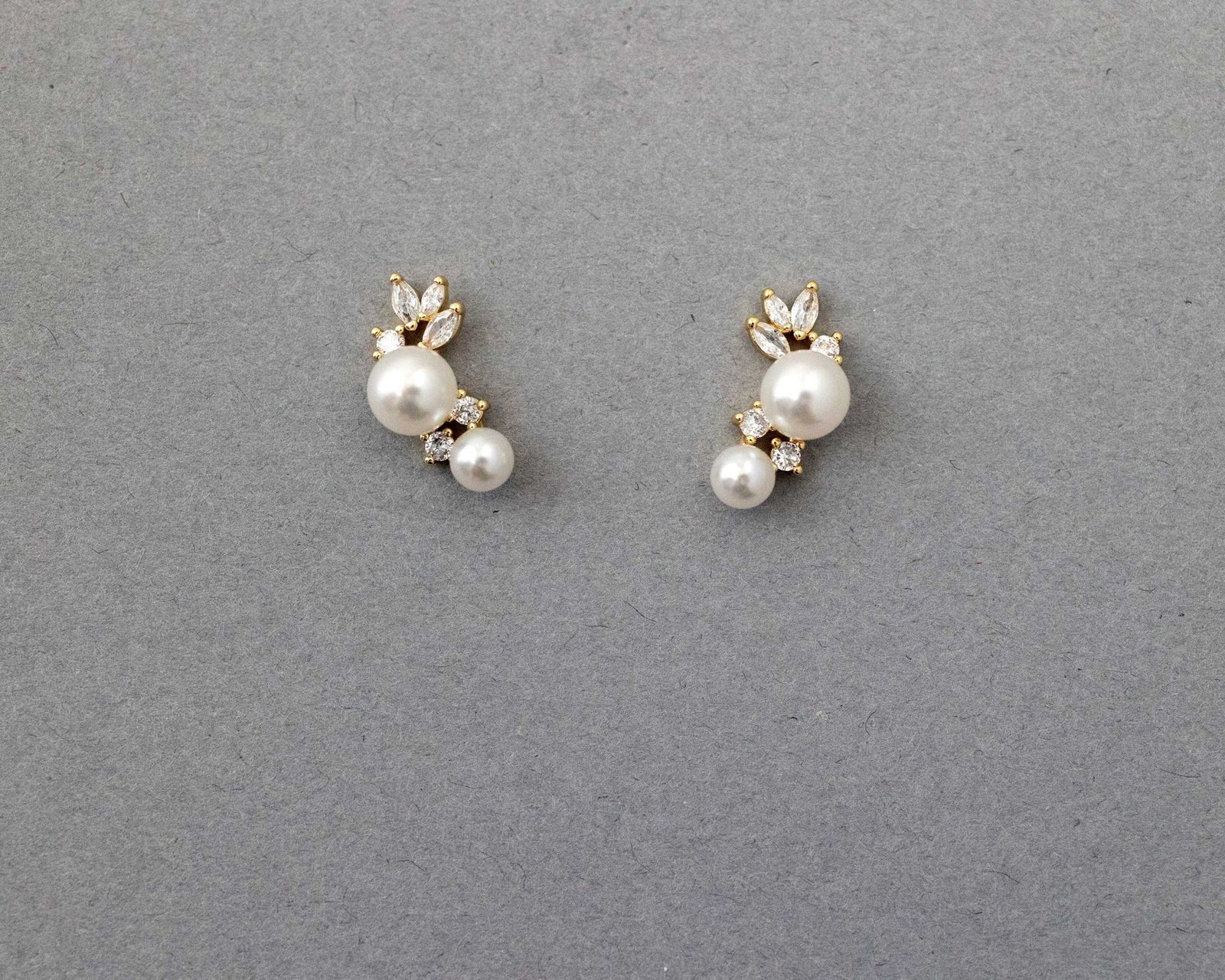 Leaf and Pearl CZ Stud Earrings - Earrings - Cassandra Lynne