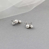 Leaf and Pearl CZ Stud Earrings - Earrings - Cassandra Lynne