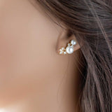 Leaf and Pearl CZ Stud Earrings - Earrings - Cassandra Lynne