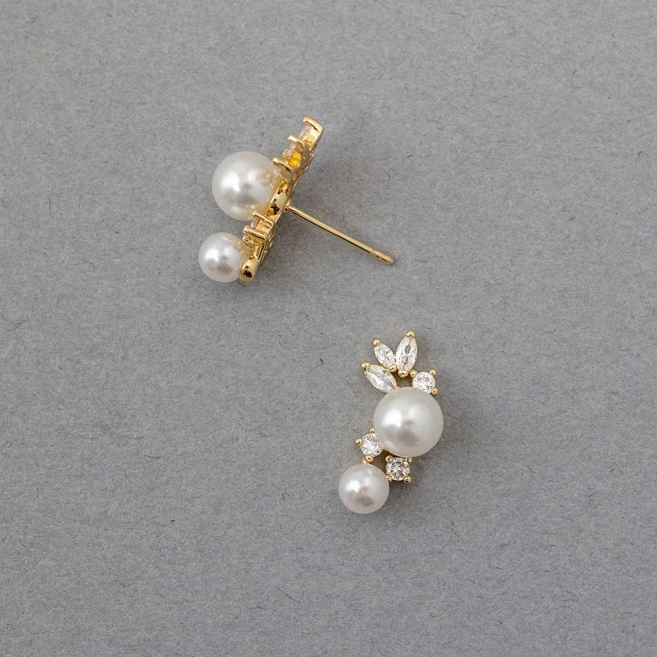 Leaf and Pearl CZ Stud Earrings - Earrings - Cassandra Lynne
