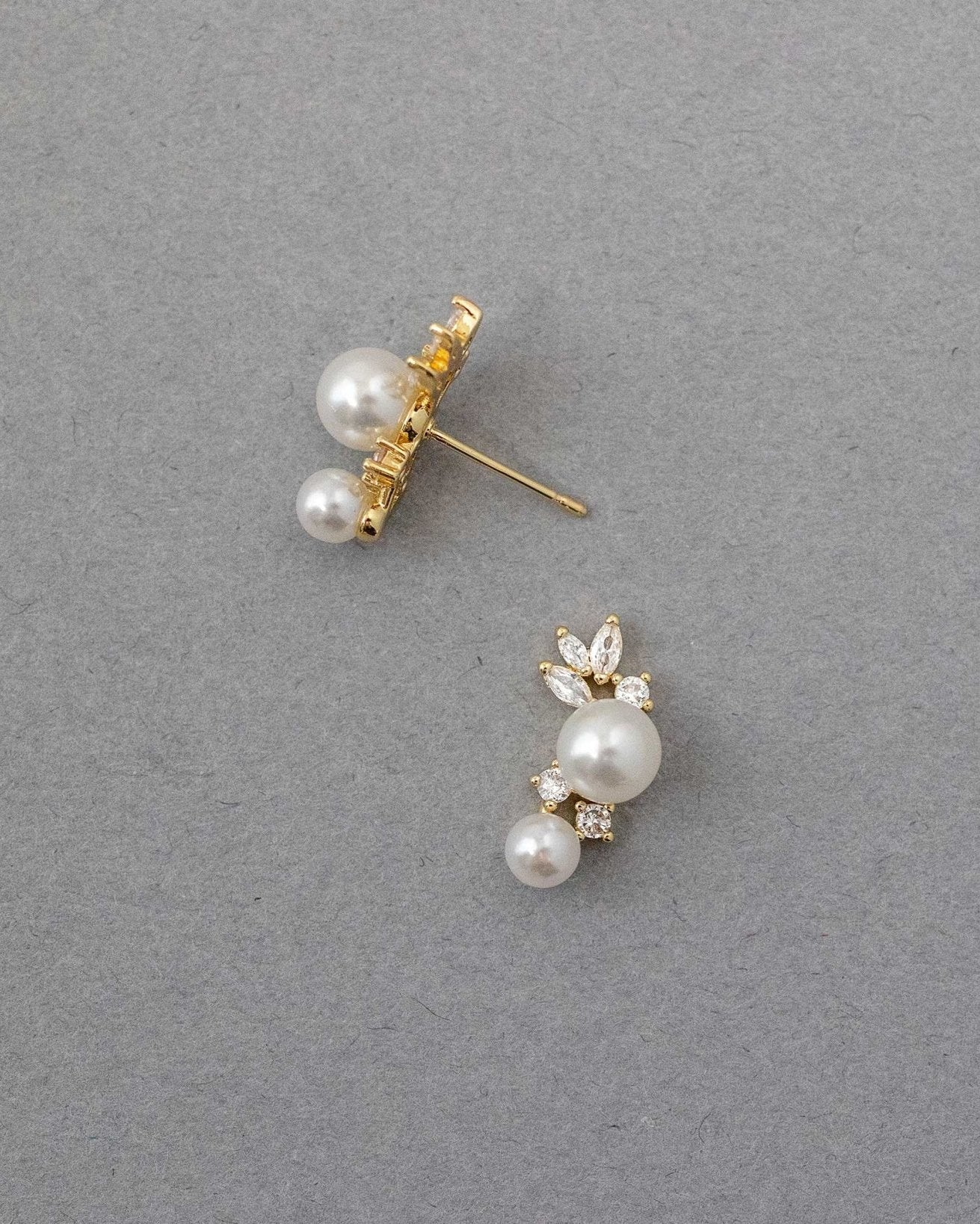 Leaf and Pearl CZ Stud Earrings - Earrings - Cassandra Lynne