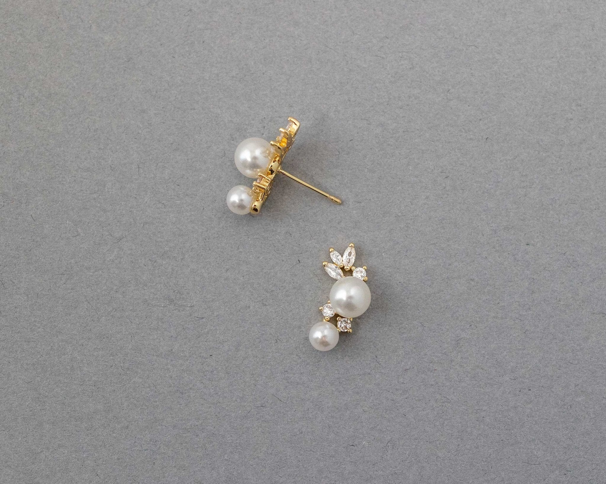 Leaf and Pearl CZ Stud Earrings - Earrings - Cassandra Lynne