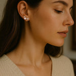 Leaf and Pearl CZ Stud Earrings - Earrings - Cassandra Lynne