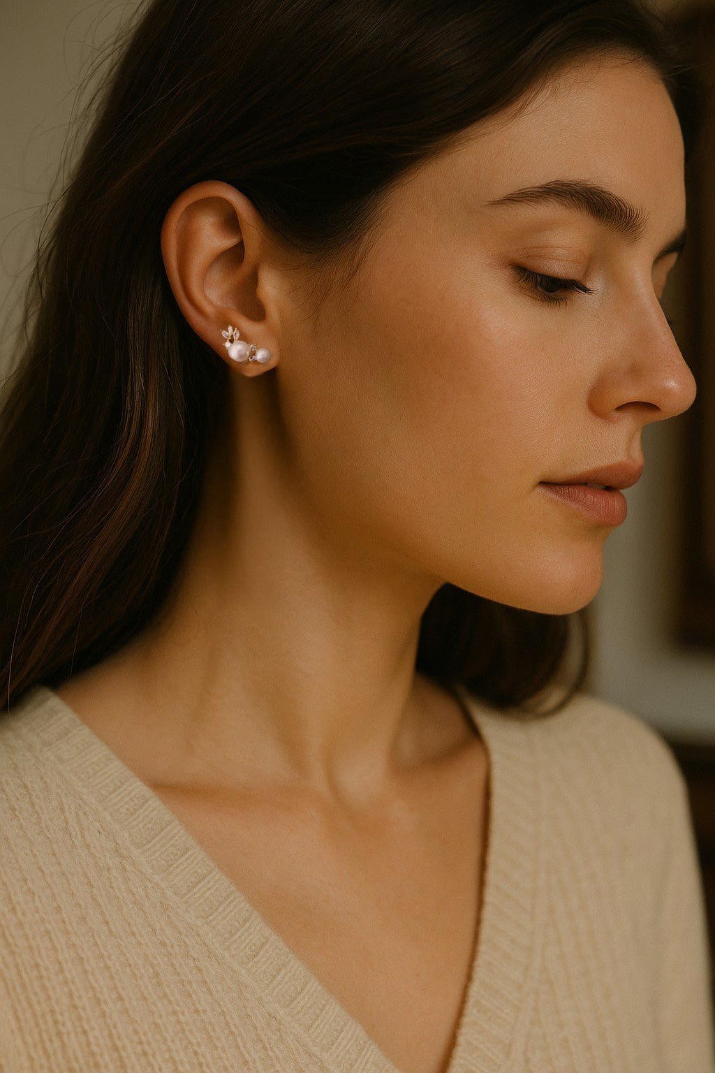 Leaf and Pearl CZ Stud Earrings - Earrings - Cassandra Lynne