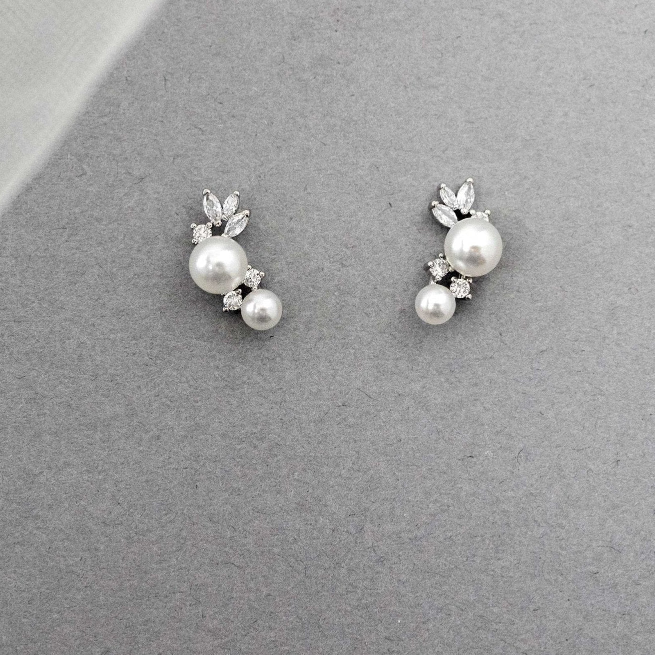 Leaf and Pearl CZ Stud Earrings - Earrings - Cassandra Lynne