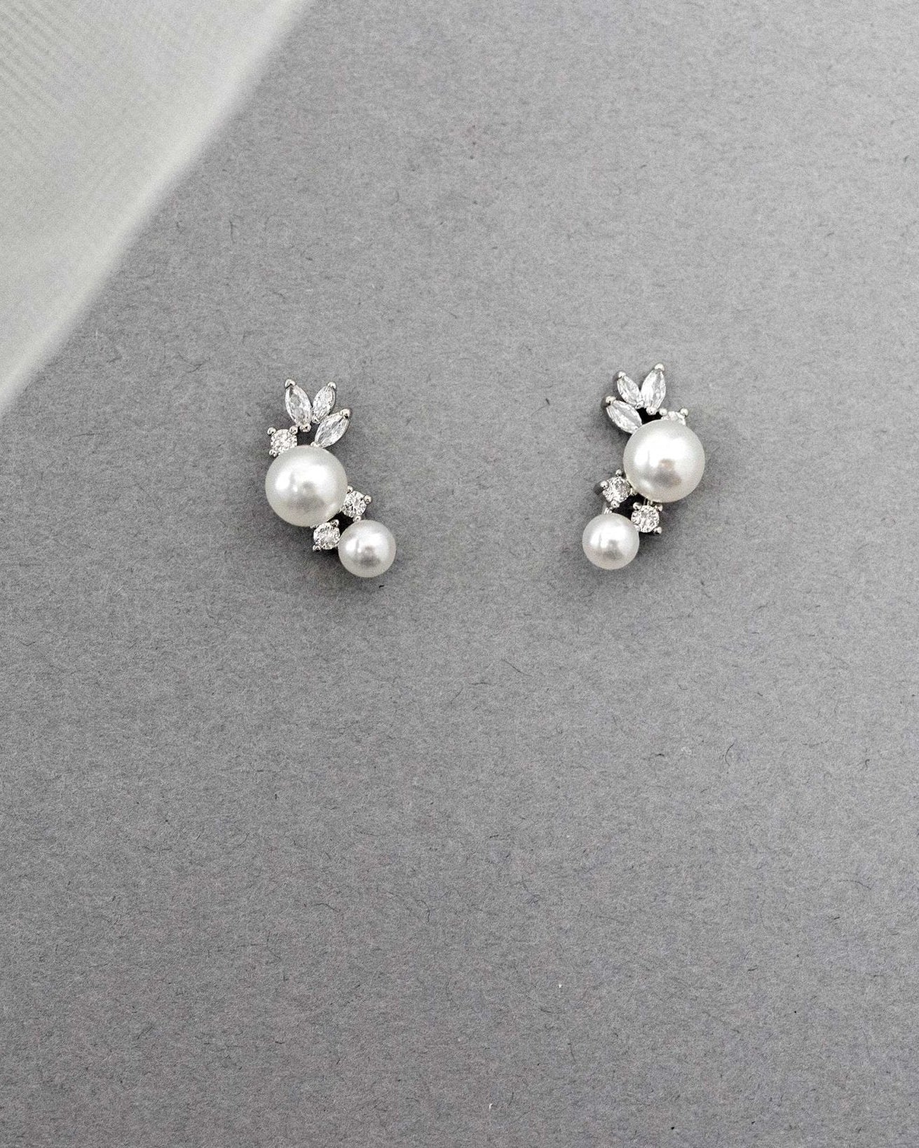 Leaf and Pearl CZ Stud Earrings - Earrings - Cassandra Lynne