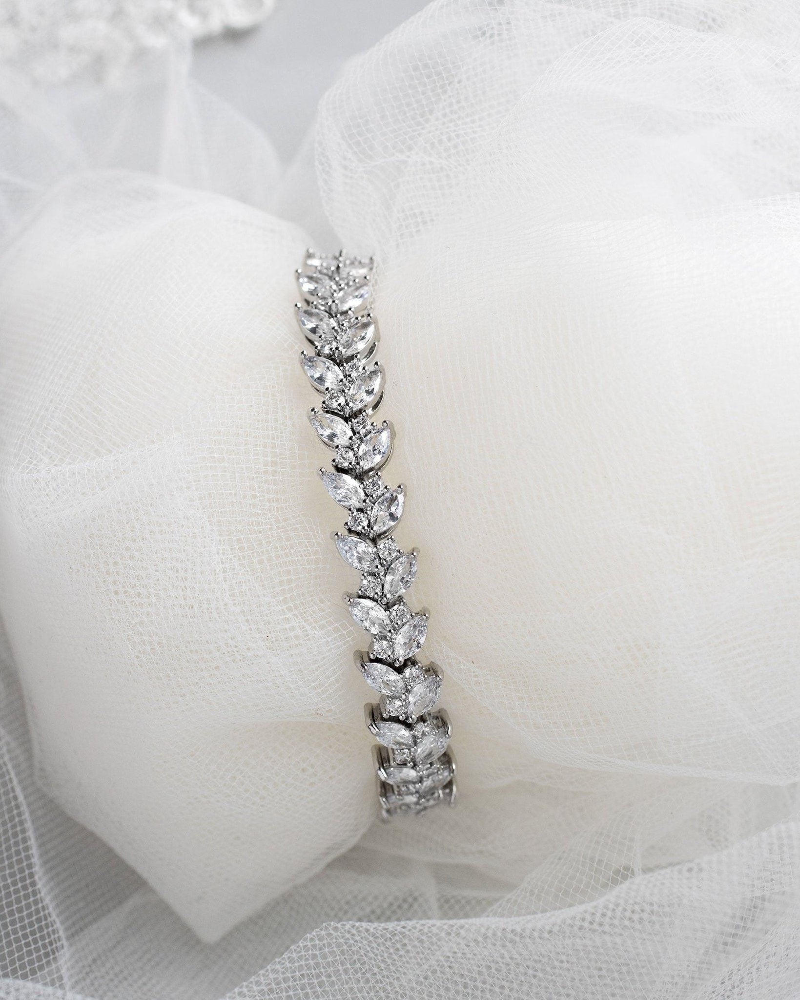 Leaf Bridal Tennis Bracelet of CZ - Bracelet - Cassandra Lynne