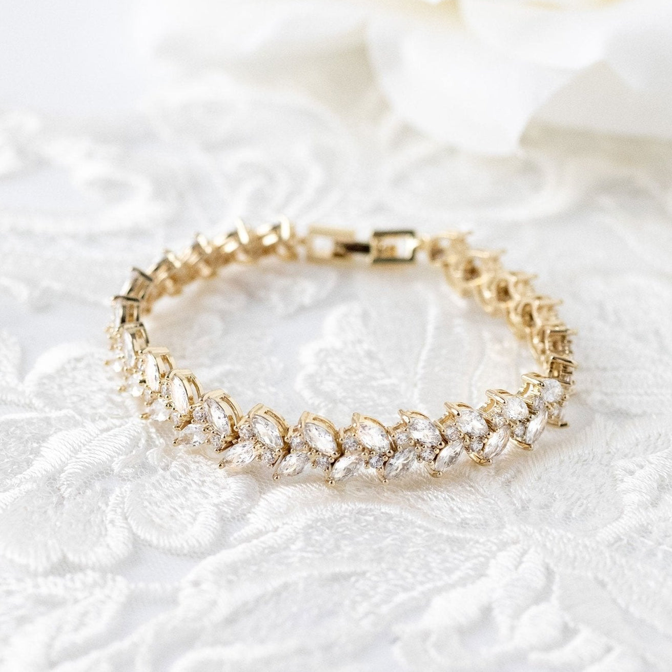 Leaf Bridal Tennis Bracelet of CZ - Bracelet - Cassandra Lynne