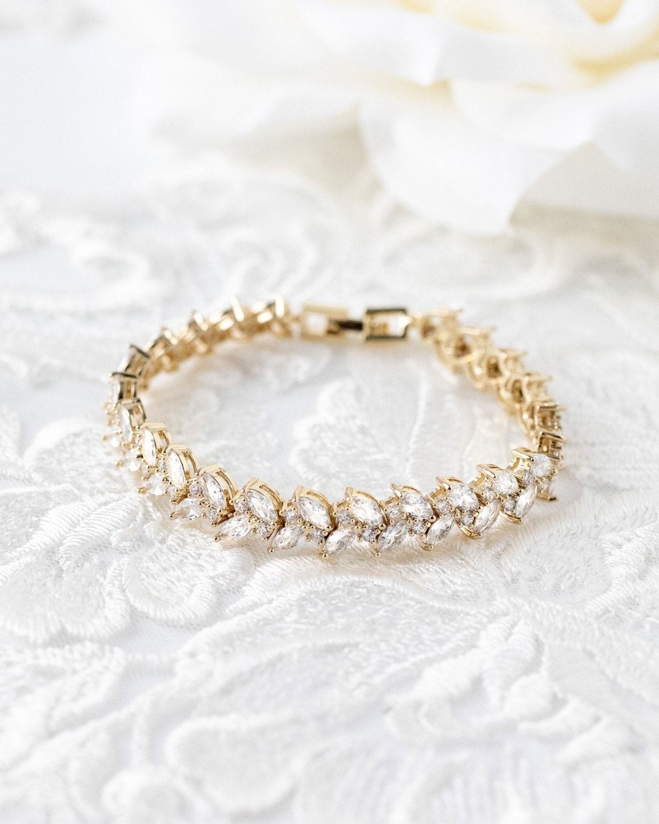 Leaf Bridal Tennis Bracelet of CZ - Bracelet - Cassandra Lynne