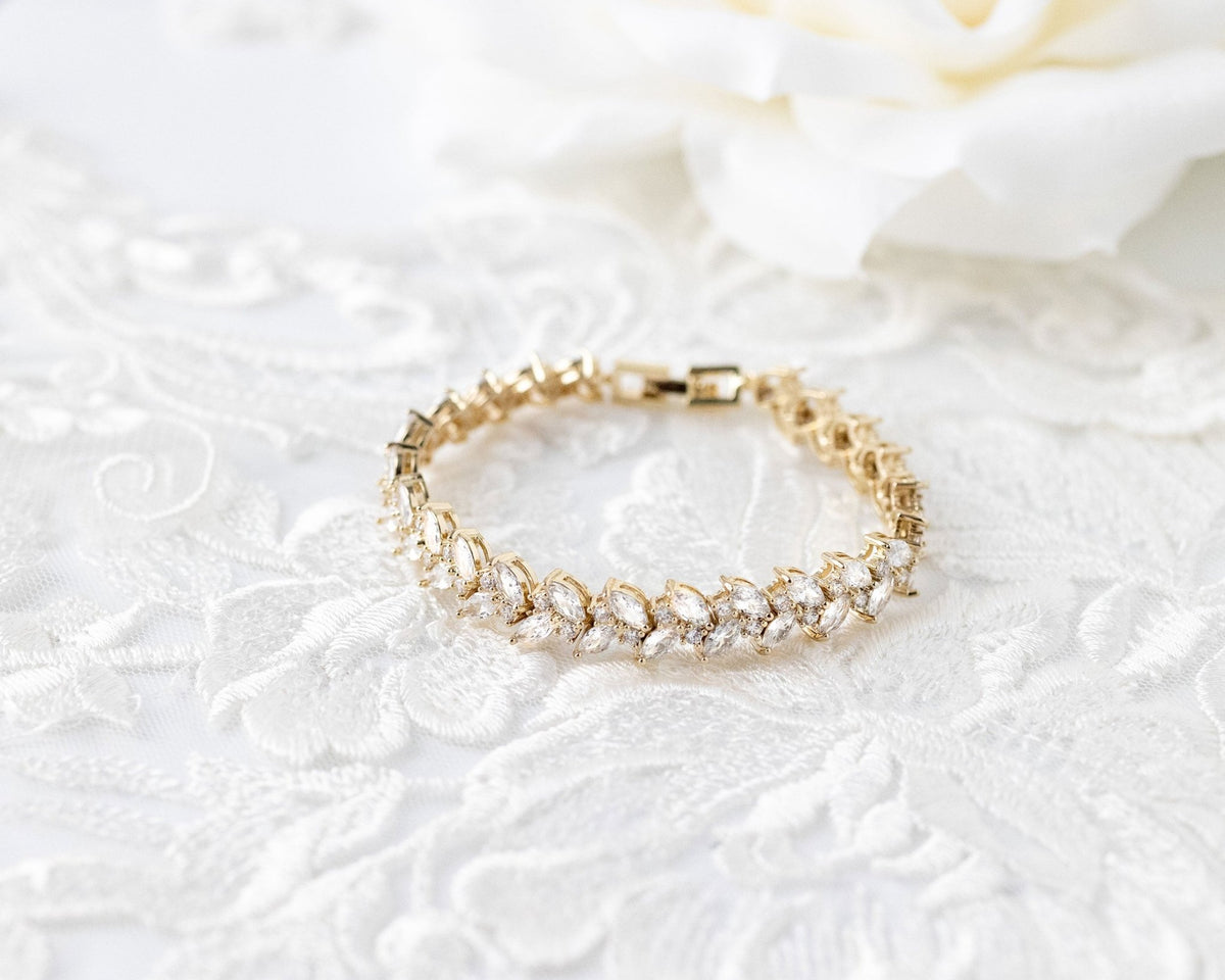 Leaf Bridal Tennis Bracelet of CZ - Bracelet - Cassandra Lynne